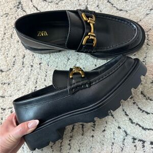 Zara Lug Sole Black Loafer